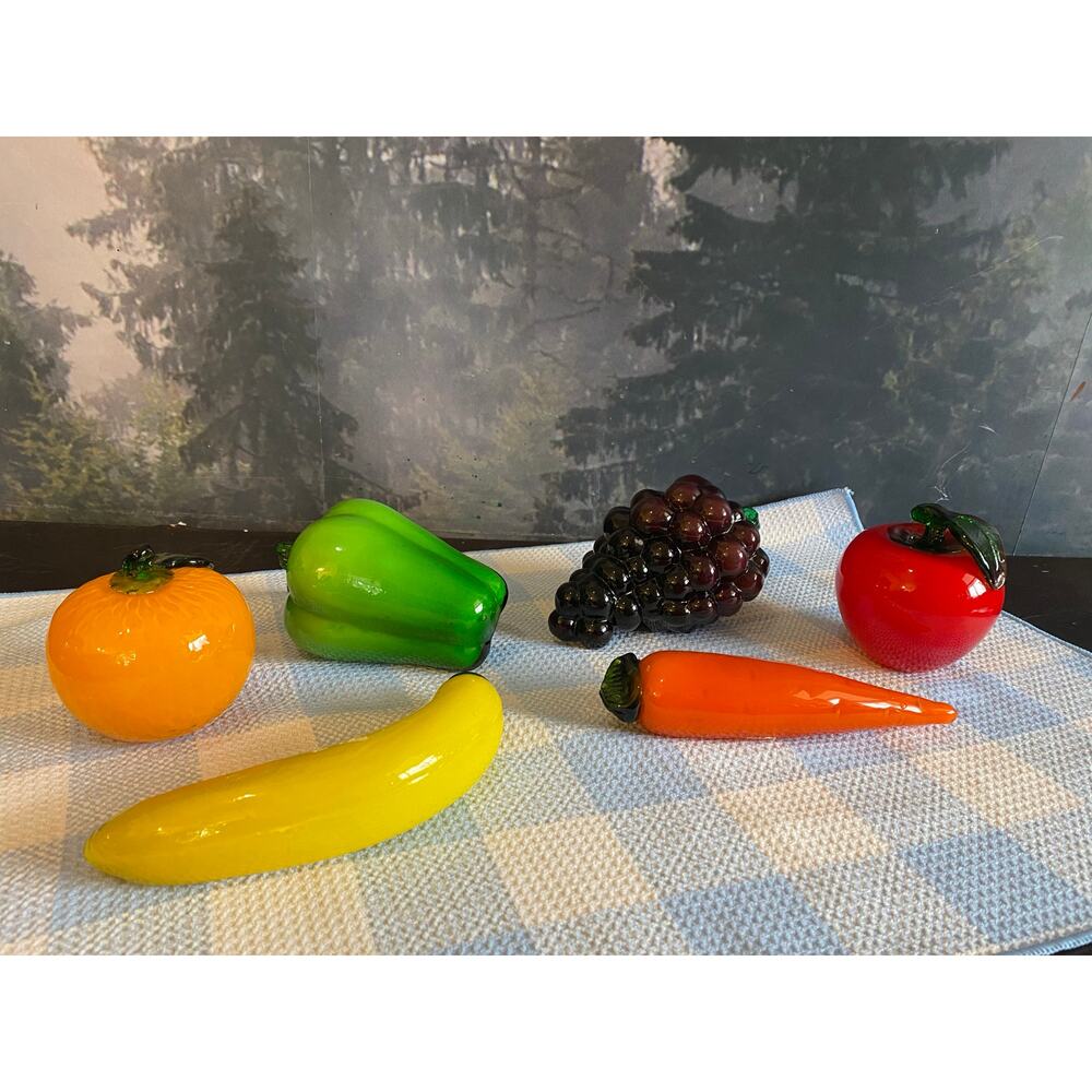 Vintage Hand-Blown Glass Fruit & Vegetable Set 6 Pieces - Murano Style Art Glass - Picture 2 of 9